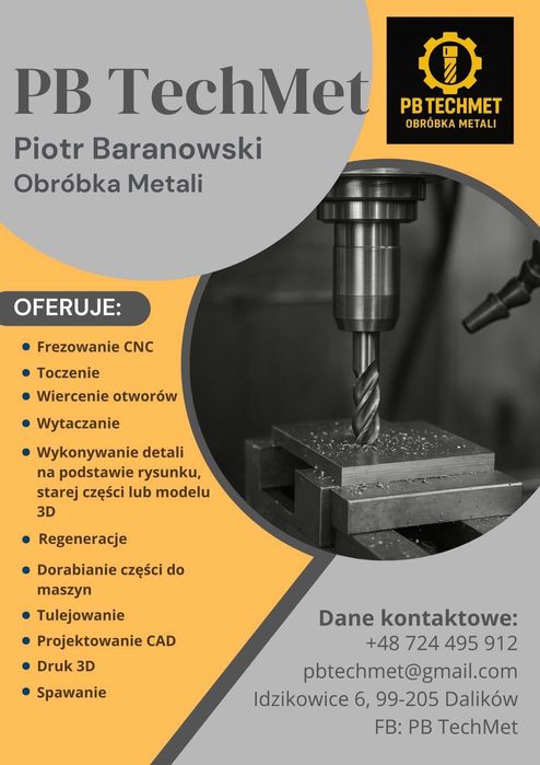 Frezowanie CNC, toczenie, dorabianie części