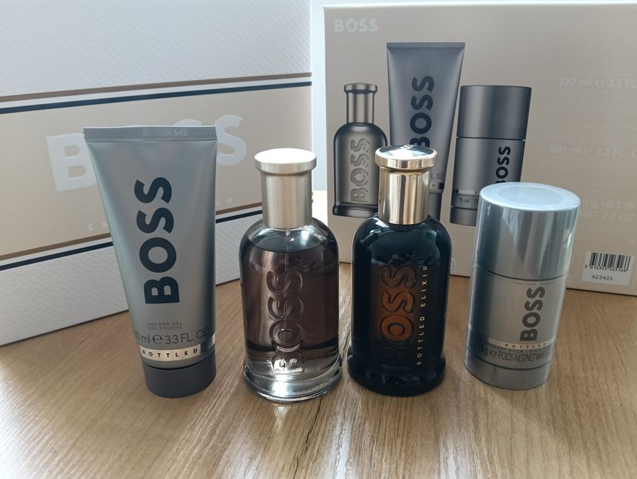 Hugo Boss bottled Elixir parfum intense 100ml+Hugo Boss bottled 100ml eau de parfum+sztyft +żel stare szaty