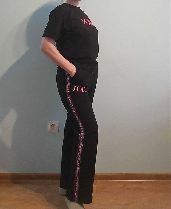 Nowy dres damski 2-częściowy – czarny z różowymi detalami,  S–XL