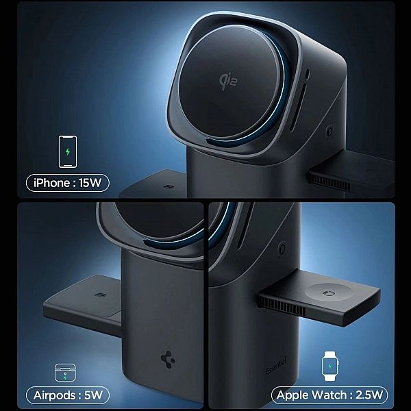 Spigen Essential Ef223Ms 3In1 Qi2 Rotary Magnetic Magsafe Wireless Cha