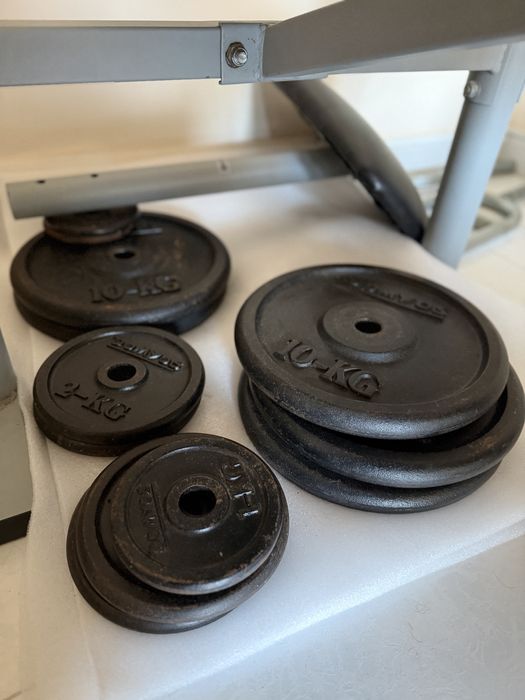 Conjunto completo de ginásio Domyos – banco, pesos e barras