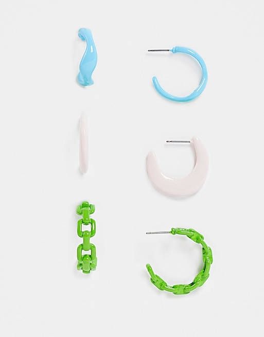 ASOS DESIGN Zestaw 3 kolorowych kolczyków