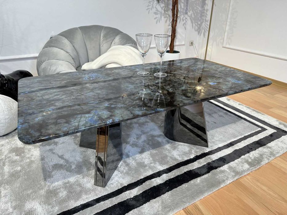 Ława Glamour efekt marmuru czarny chrom 130x70 cm blat baobab imitacja
