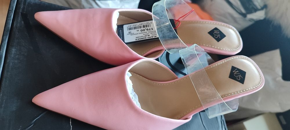 Hit szpilki bez pięty Wojas luksusowe klapki ślub komunia klapki róż P