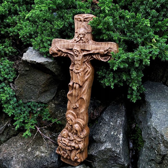 Płaskorzeźba drewniany Krzyż Święty na ściane 3D prezent bierzmowanie