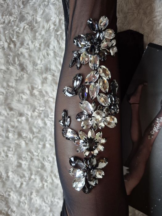 Rajstopy Calzedonia S tiulowe kryształki czarne party legs