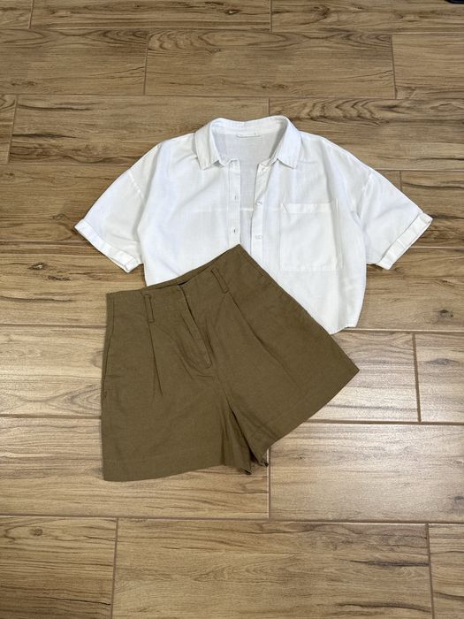 Льняные летние шорты zara хаки женские