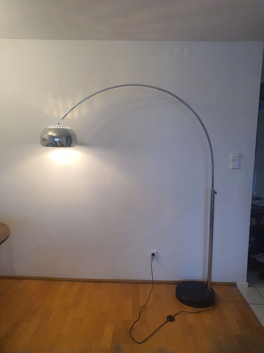 Lampa stojąca czarny marmur, chrom, duża łukowa