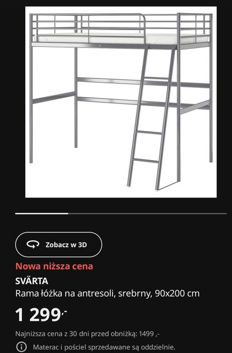 Rama łóżka dziecięcego na antresoli