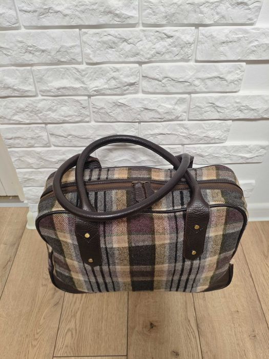 Paul kehl сумка дорожня шкіряна / шерстяна в клітинку tweed вовняна