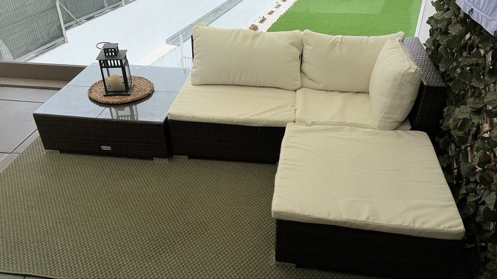 4 pcs conjunto lounge jardim c/ almofadões vime PE castanho vidaXL