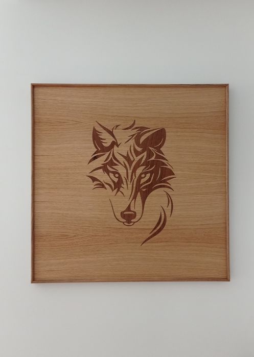 Obraz z drewna, intarsja, wilk