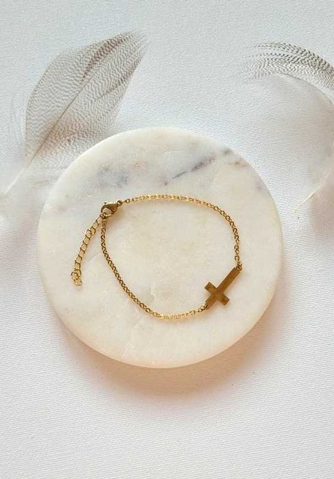 Bransoletka ze Stali Chirurgicznej z Krzyżykiem – Kolor Złoty, Regulow