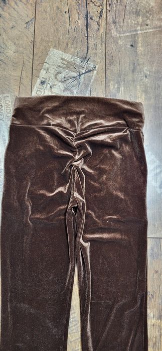 Czekoladowe brąz legginsy damskie welurowe wysoki stan push up S M