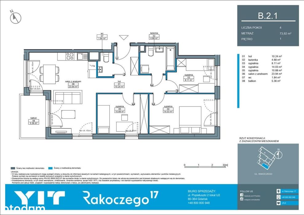 4-pokojowe mieszkanie 73m2 + balkon