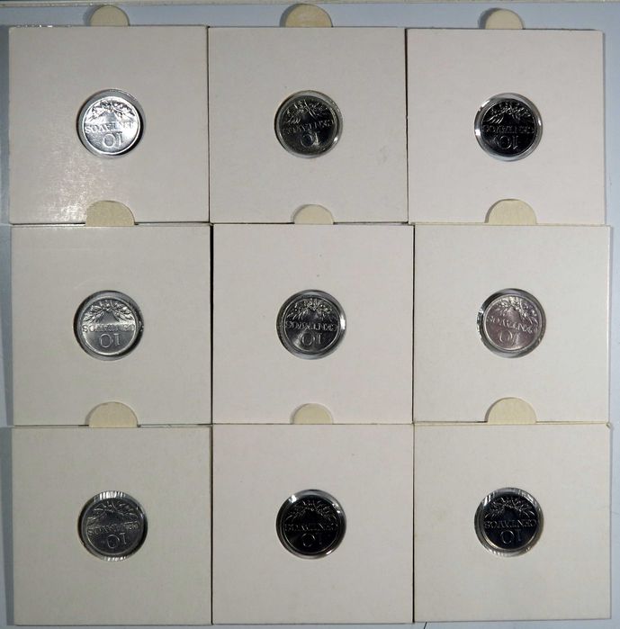 Moedas Republica. Portuguesa - Série completa 10 Centavos Aluminio 1971~1979 NOVAS em Alvéolo