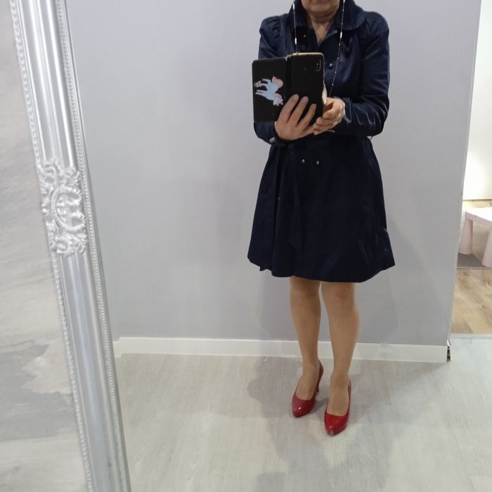 Vero Moda 55% bawełna 45%poliester granatowy Elegancki płaszcz r M