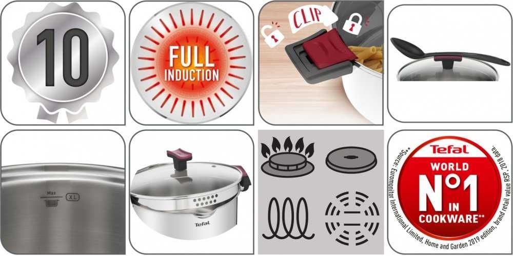 Каструля нержавійка Tefal Cook&Clip 24см 5 л Кастрюля с крышкой Тефаль