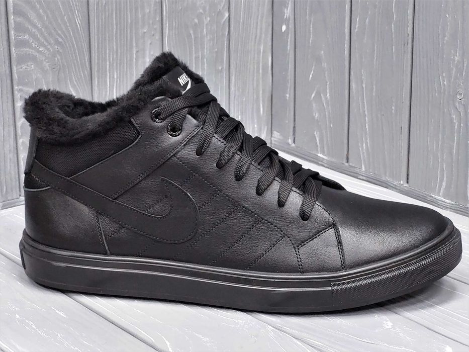 40-48рр! Кожаные  мужские черные зимние кроссовки ботинки кеды! Баталы