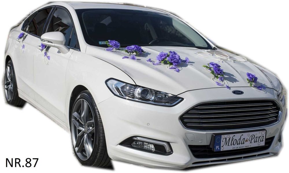 FIOLETOWA dekoracja na samochód Ozdoby na auto do ślubu 087