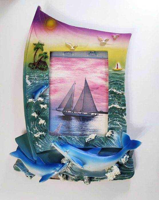 Настільна фоторамка море з дельфінами об’ємна кераміка фото10,5х7,5 см