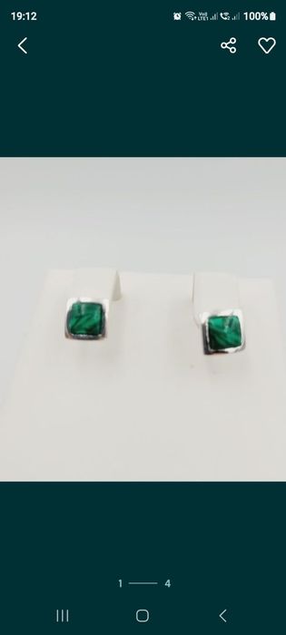 Srebrne kolczyki pr.925 malachit zielony nowe