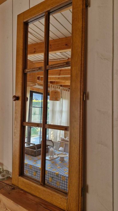lustro drewniane dębowe rustykalne loft 44x98 cm ze szprosami PRL
