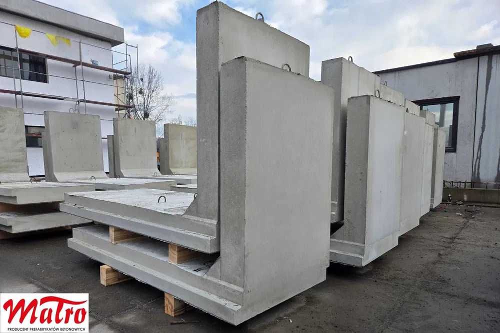 Prefabrykat muru oporowego typu L na zakładkę 250/100/20/150mur mury