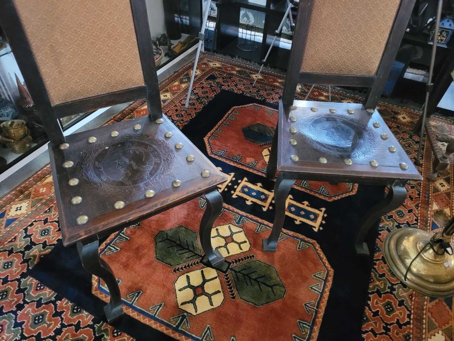 Cadeiras antigas em madeira couro e tecido - óptimo estado - V