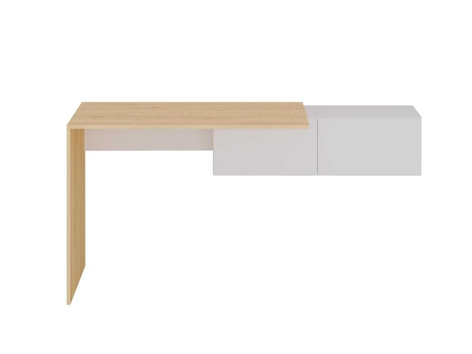 Secretária consola suspensa com 2 armários cor natural e branco