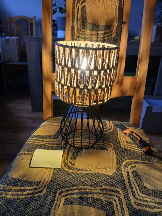 Lampa stołowa do salonu, lampa stołowa w stylu boho z tkanego płótna p