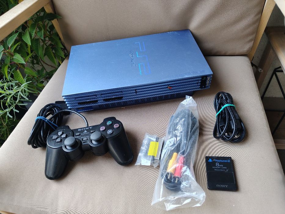 Konsola PlayStation 2 Ps2 FAT Model Scph-50004 PAL Aqua Blue  Pad Dualschock 2  Karta 8mb okablowanie Oryginalny zestaw Sony