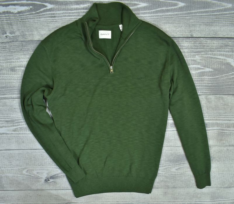 Gant Zielony Bawełniany Sweter Męski Zip Neck Xxl