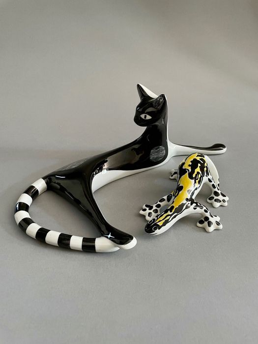 Figurka Ćmielów kot leżąca kotka new look PRL