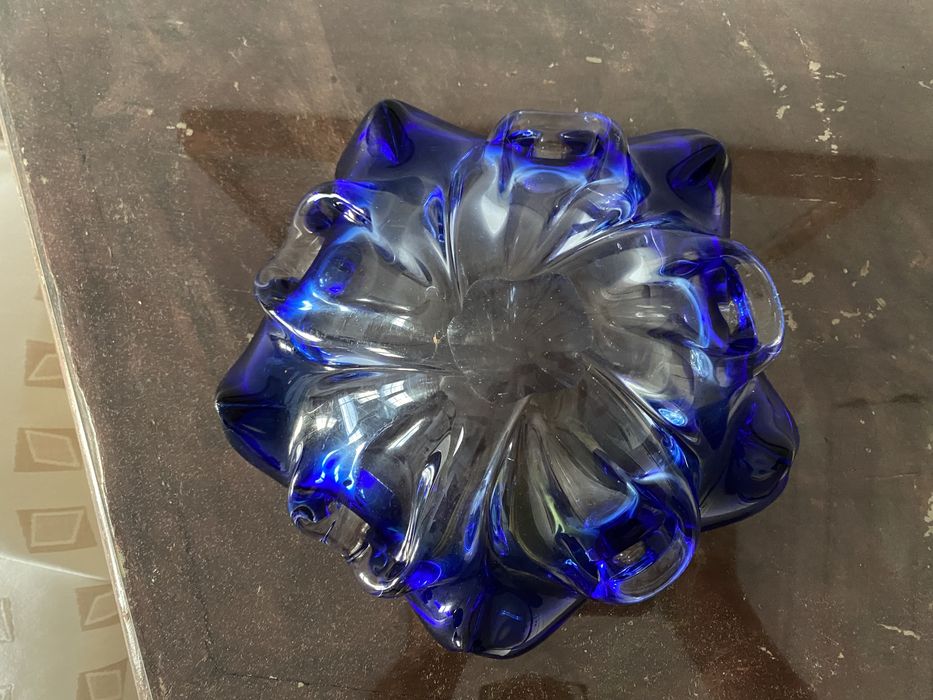 Saladeira / taça grande vidro soprado à mão antiga