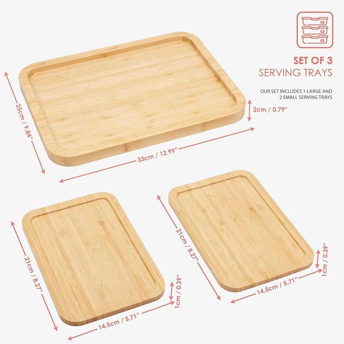 3x Taca bambusowa Deska do serwowania 33x25, 21x15 (x2) - BELLE VOUS