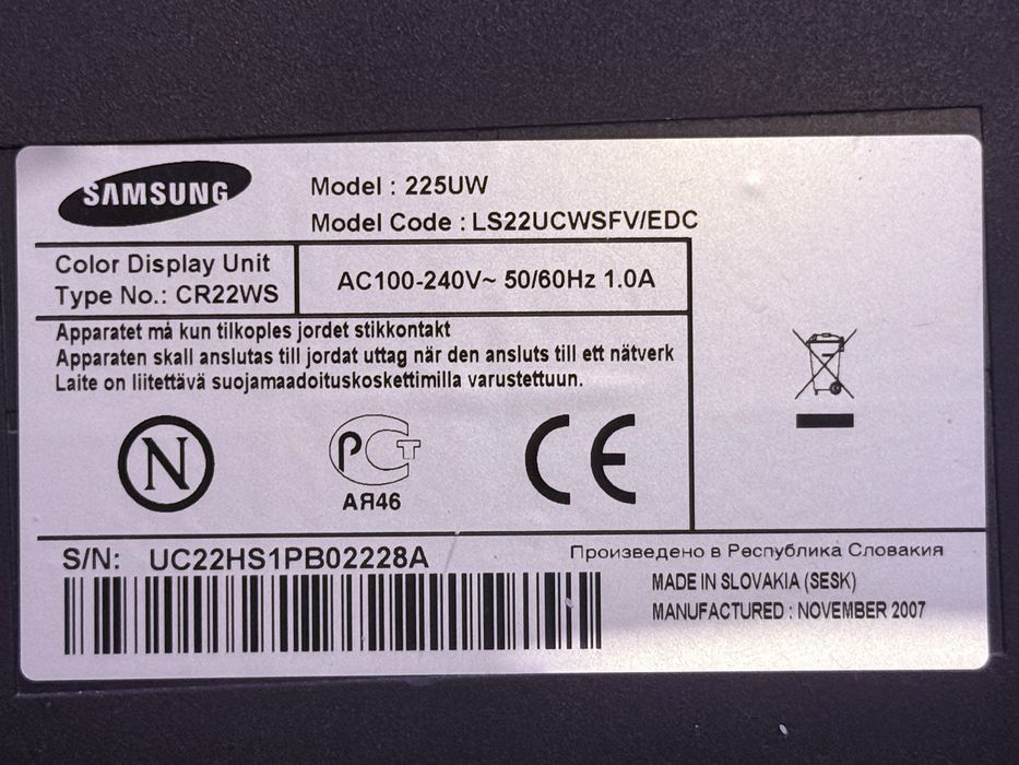 Monitor samsung 225U 22” para peças