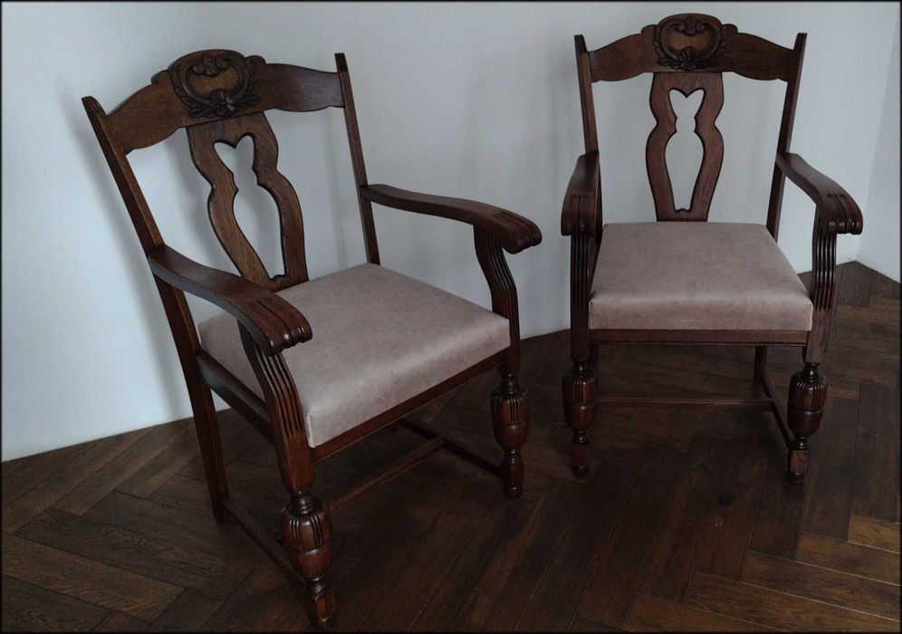 Krzesła tronowe, fotel drewniany gabinetowy, dębowe, stare