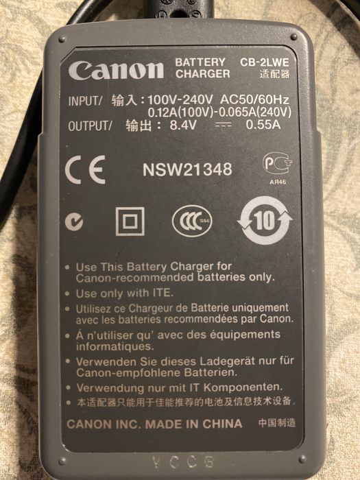 Carregador e bateria nova para câmara Canon
