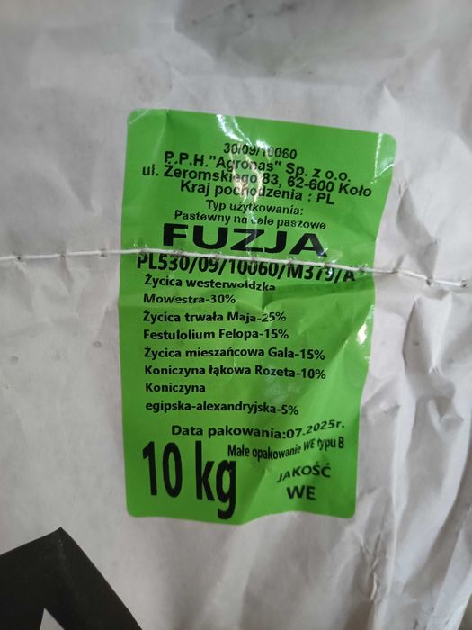 Mieszanka traw FUZJA, Mieszanka szybkorosnąca, mieszanka traw 10kg