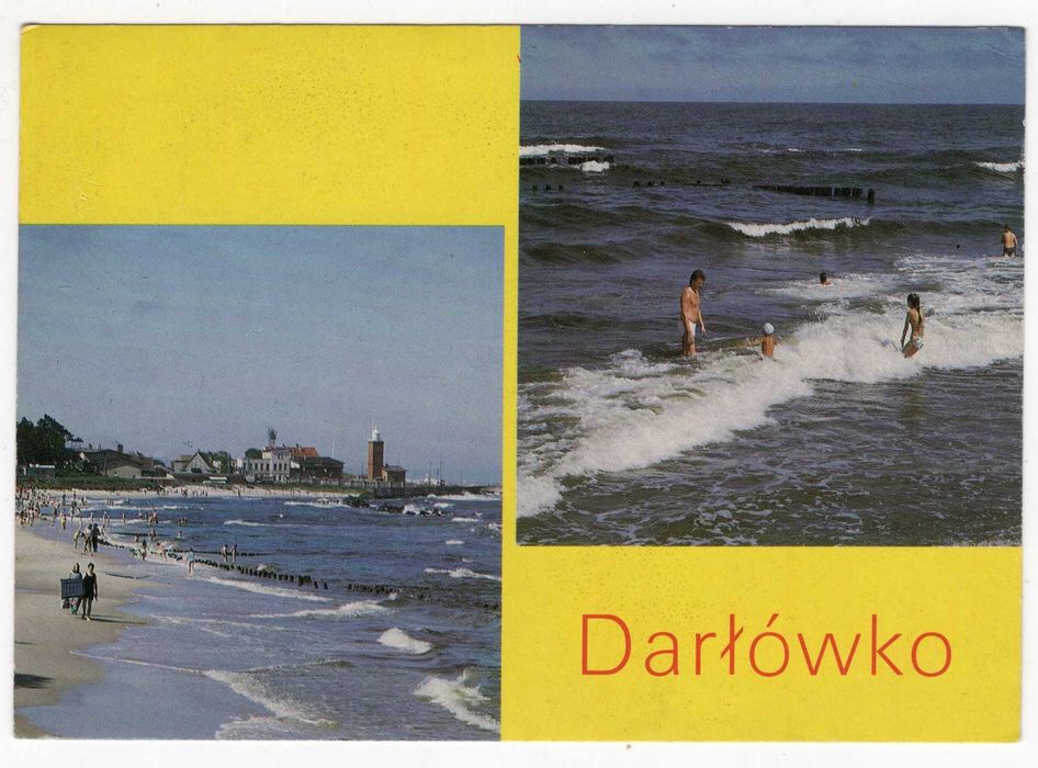 Pocztówka Darłówko Latarnia Kąpiel w Bałtyku fot. M. Baranowski  KAW PRL Z obiegu