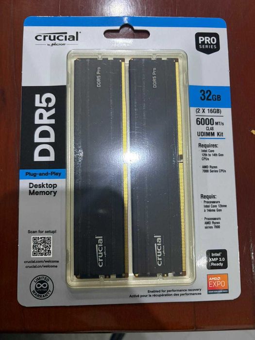 Crucial Pro DDR5 32GB (2x16GB) 6000MHz EXPO/XMP – Novo