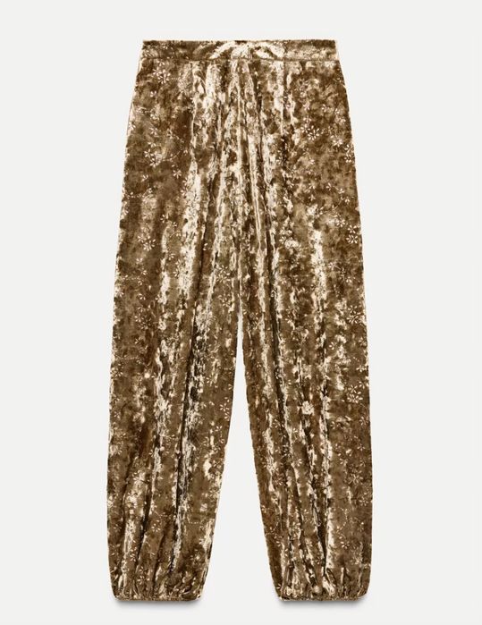 Aksamitne spodnie bombacho Zara w delikatny metalizowany kwiatowy wzór