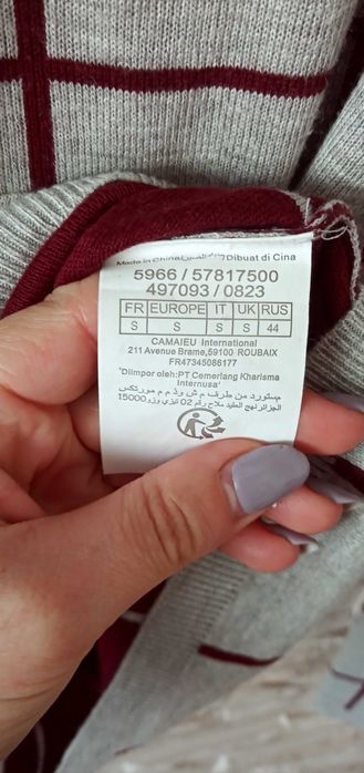 Sweter damski w kratę szary S/36 Camaïeu