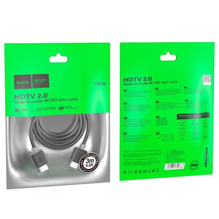 Кабель HDMI V.2.0 1m 2m 3m‼️HOCO US08 HDTV 4K HD