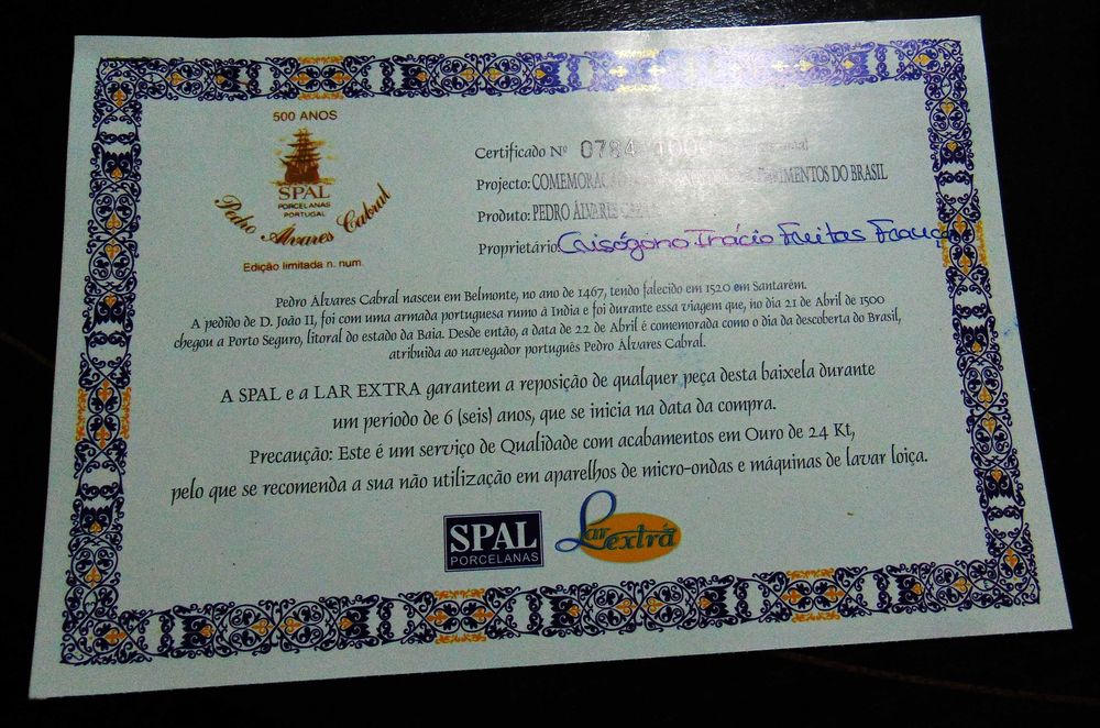 Baixela da SPAL comemorativa dos 500 anos da descoberta do Brasil