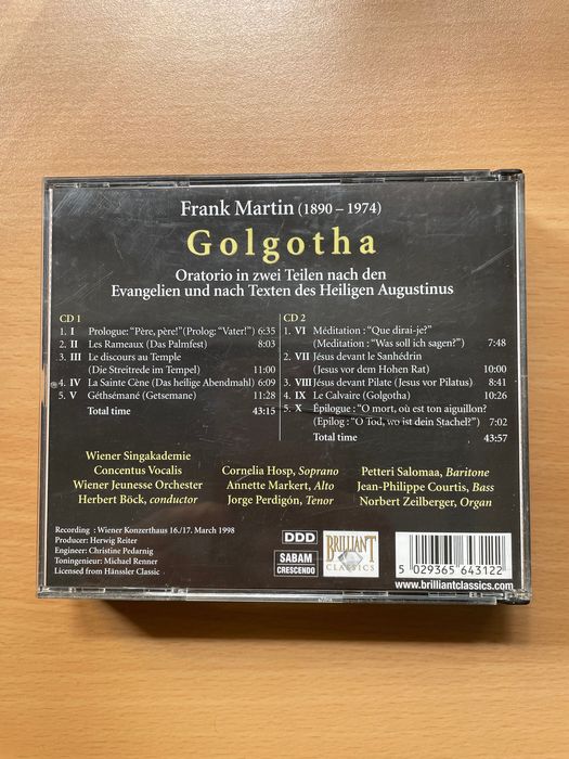 CD duplo Golgotha, Oratória de Frank Martin