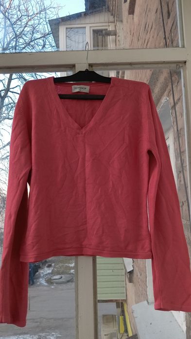 Кофта , кораловая , укороченая