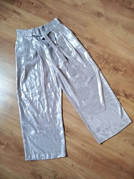 lustrzane spodnie szerokie kuloty XS szampańskie srebrne złote metalic