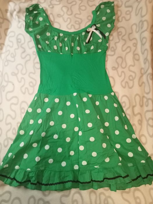 Платье сарафан в горох зелёное